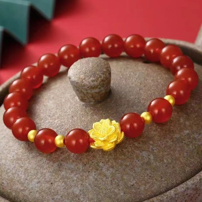 Red Agate and Sterling Silver Lotus Bracelet