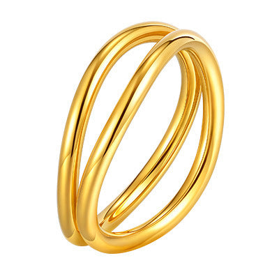 Stainless Steel Two-Piece Set Geometric Lines Double-Layer Size Ring Fine Cold Wind
