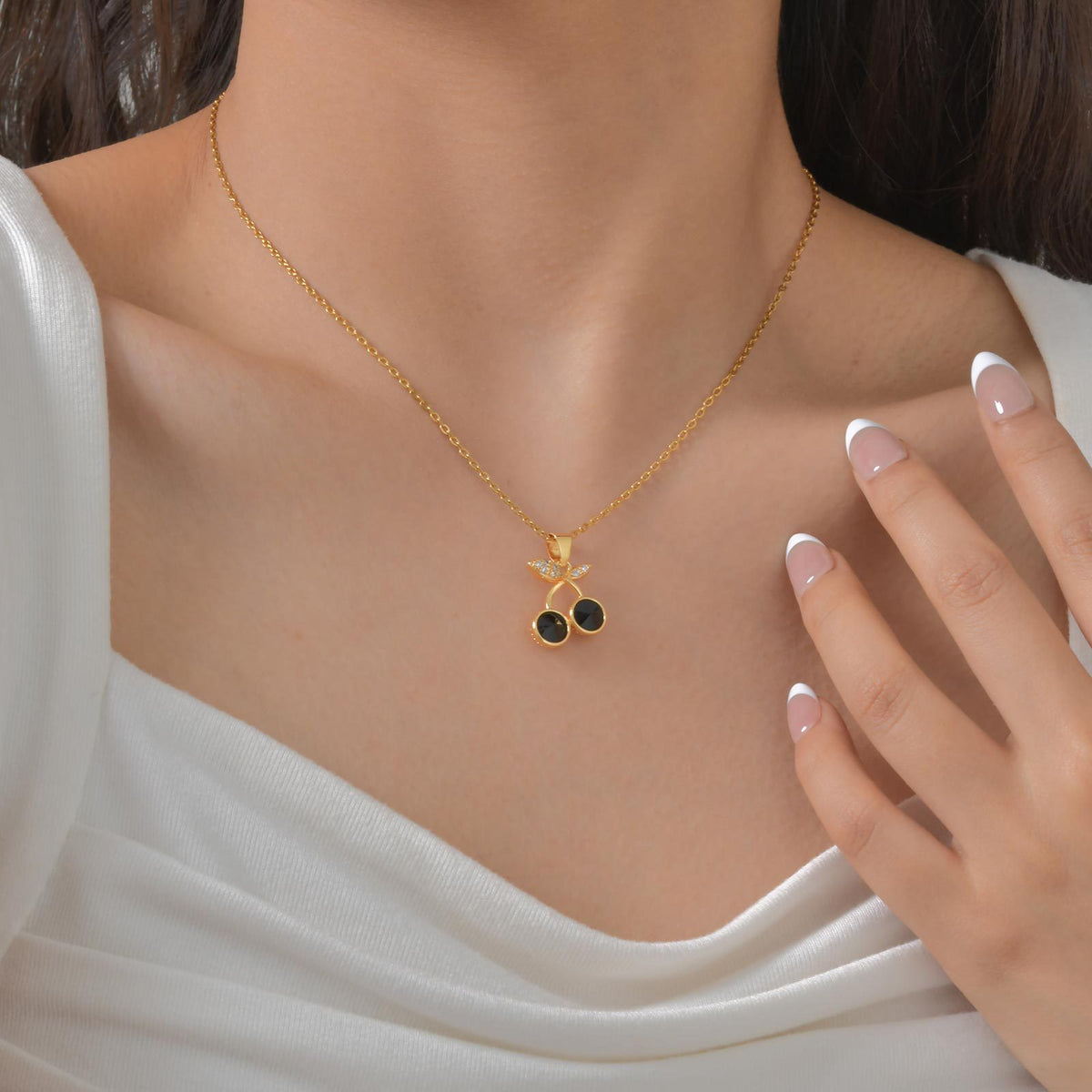 Copper Material Style Cherry Fruit Zircon Design Pendant Necklace
