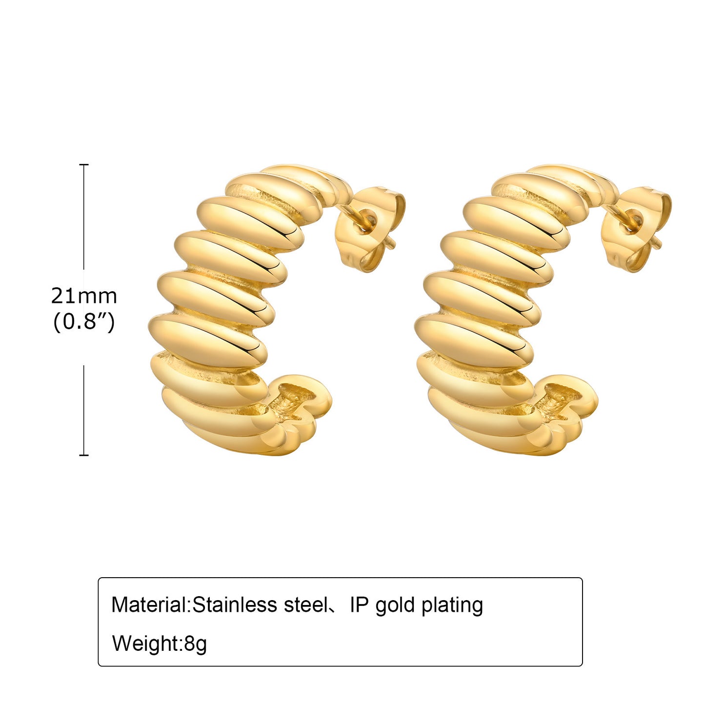 European And American Cross-Border Wholesale Stainless Steel C-Shaped Earrings 18K Gold Women's Accessories