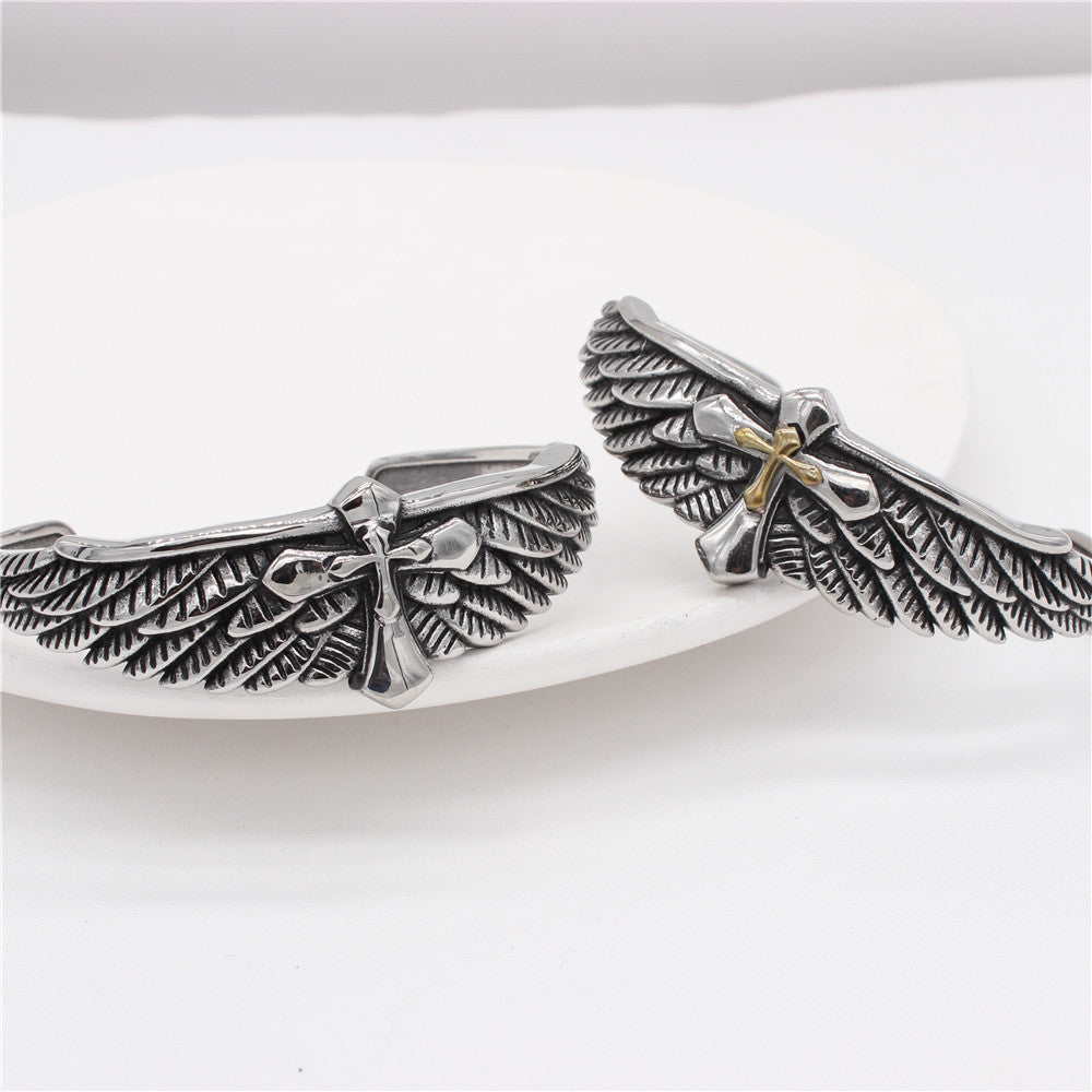Planderful Everyday Genie Titanium Steel Eagle Cross Bracelet Retro Design For Men Women Unisex Protection