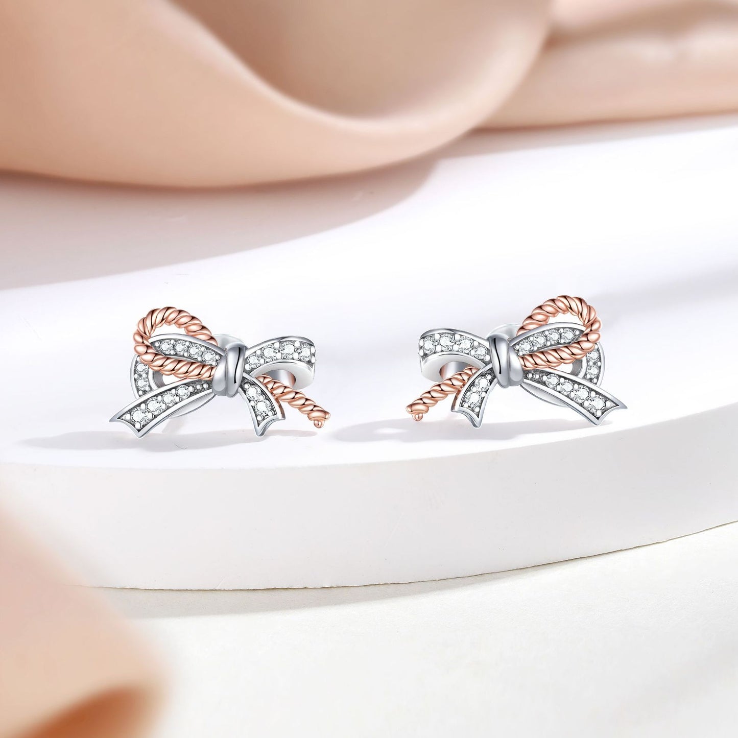Twist Bow Sterling Silver Stud Earrings Women's Versatile Design