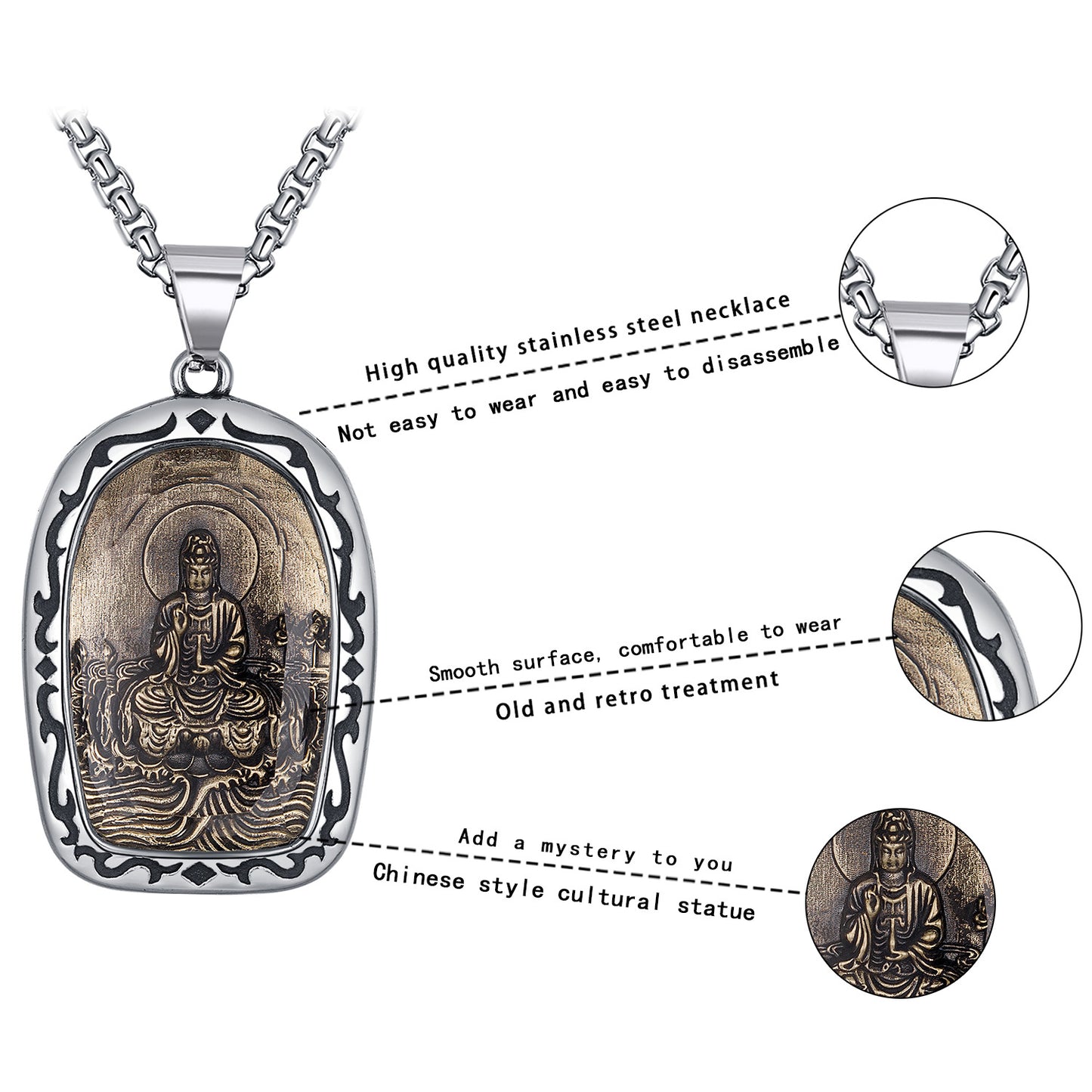 Steel Necklace – Vintage Buddha Pendant