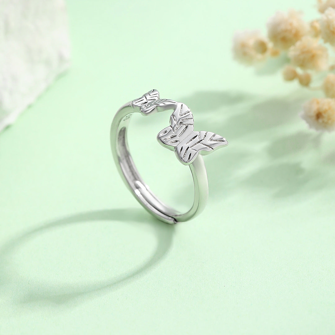 Planderful Sterling Silver Butterfly Ring For Women Adjustable Open Tail Design Elegant