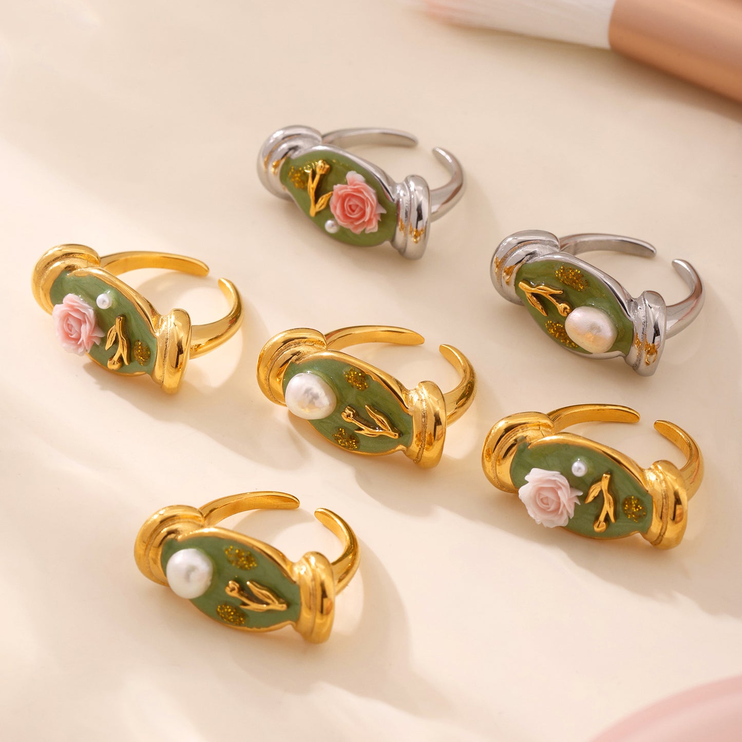 Planderful Pearl Embossed Stainless Steel Ring Size 7 Women