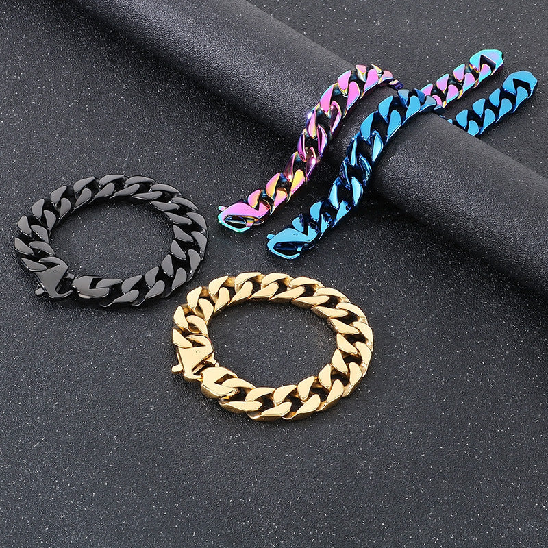 Hip-Hop Minimalist Bracelet – Vacuum Electroplated Dopamine Cut-Edge Cuban Chain