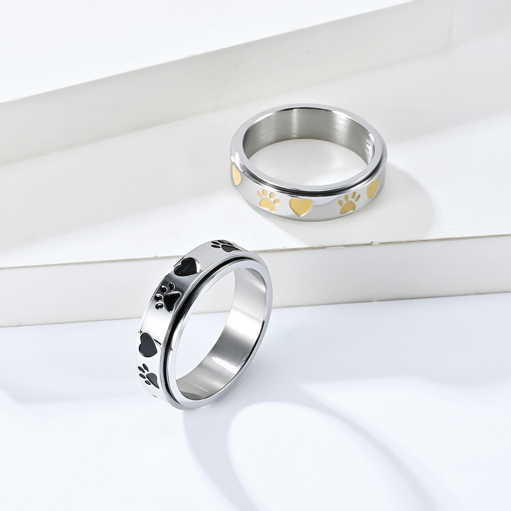 Cross-Border Neutral Wind Cute Puppy Palm Print Ring Jewelry