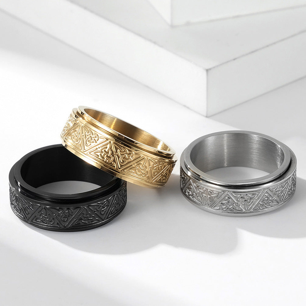 Nordic Celtic Triangle Stainless Steel Rotatable Ring for Men