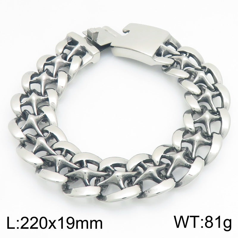 Hip-Hop Rock Street 19mmx Type Hollow Cuban Chain Stainless Steel Men's Bracelet