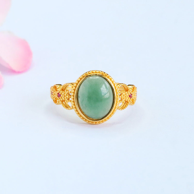 Blue-Water Jadeite Ruyi Knot 925 Silver Ring