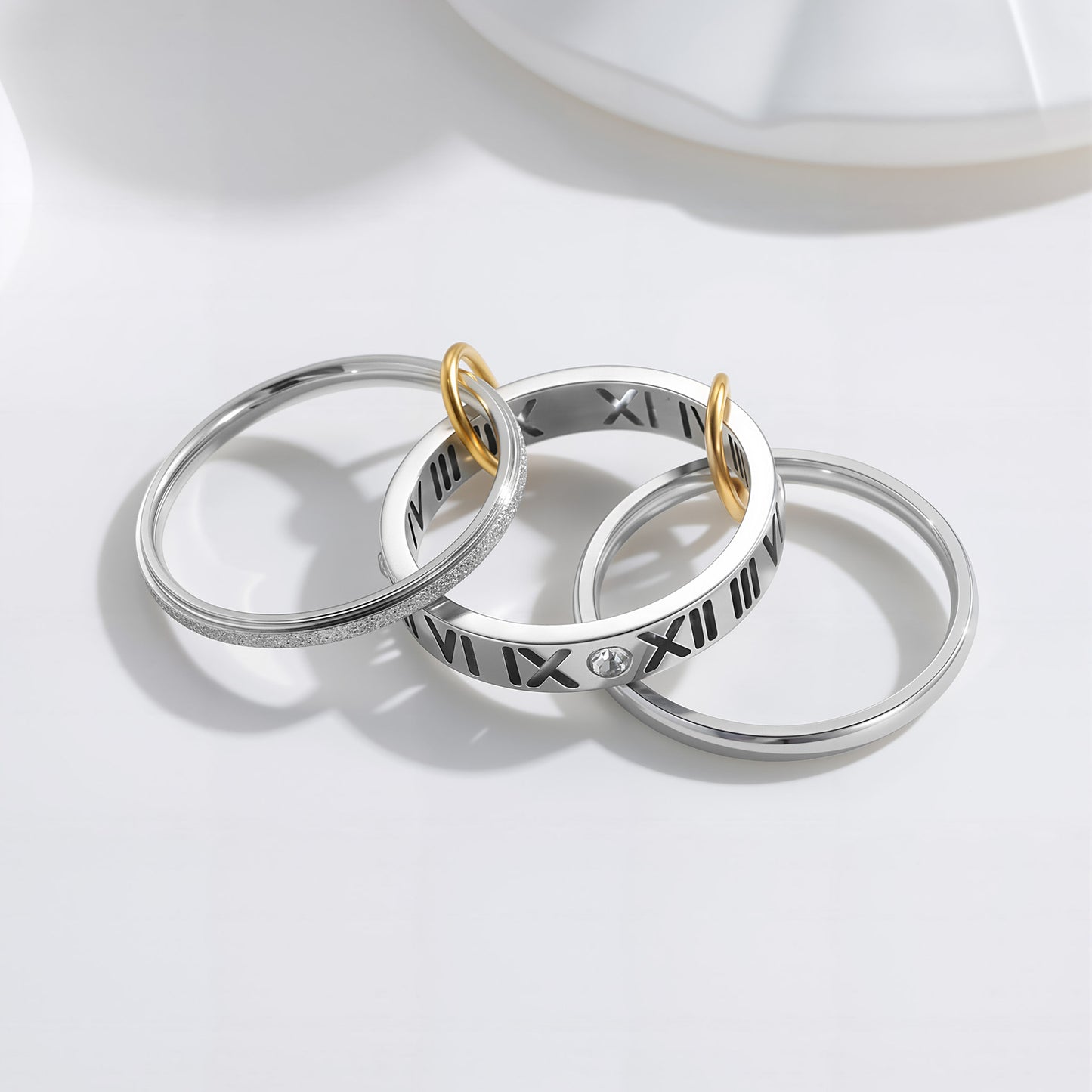Titanium Steel Ring Stacked Roman Design Planderful Unisex