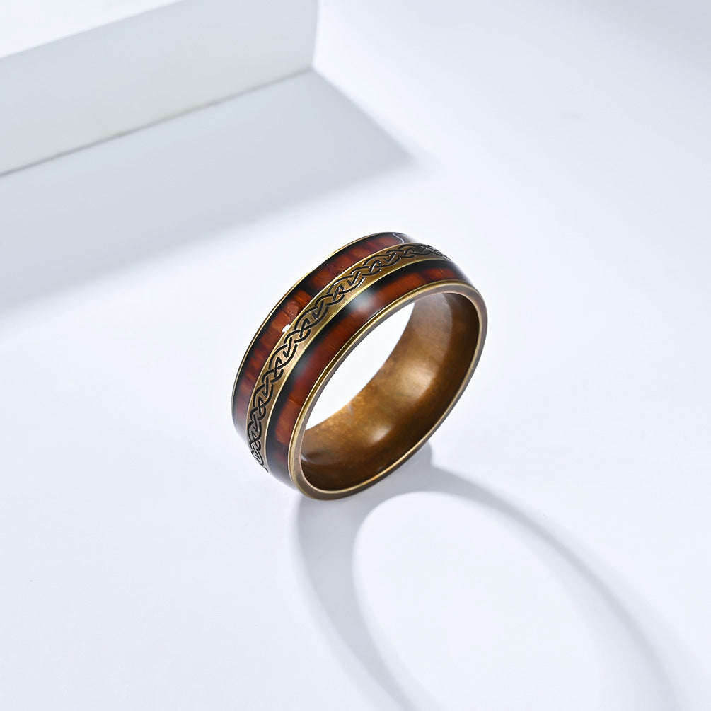 Planderful Celtic Knot Ring Titanium Steel Vintage Nordic Inlaid Wood Grain For Irish Eternal Wedding Engagement Jewelry