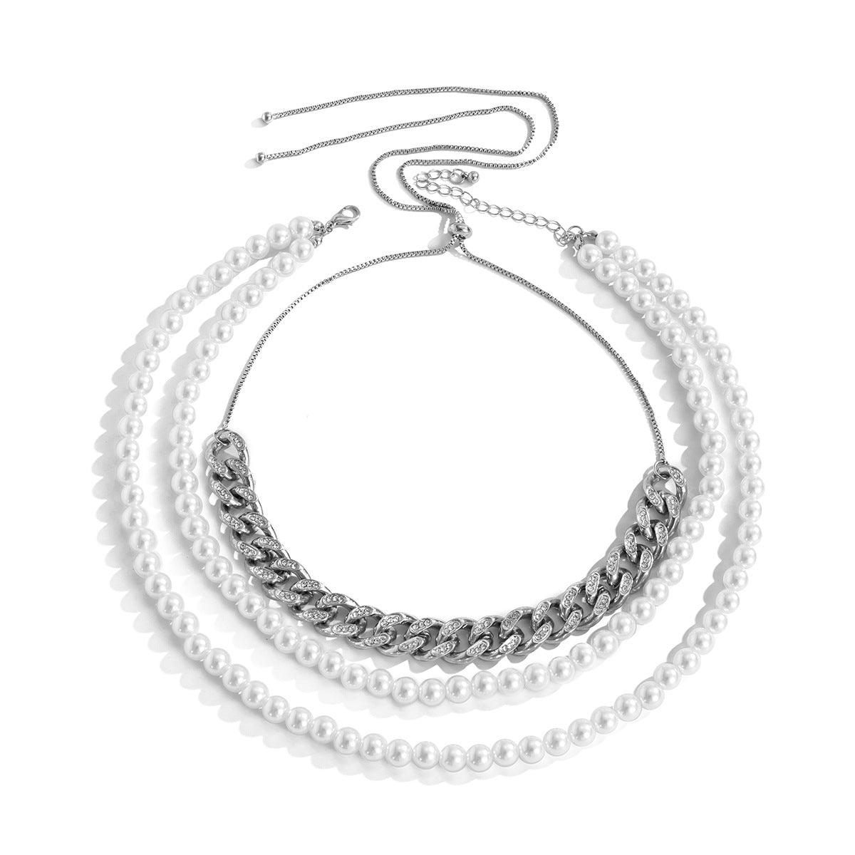 Planderful Vienna Verve Layered Pearl Necklace With Cuban Buckle And Zirconia Adjustable Elegant Statement Gift For Her