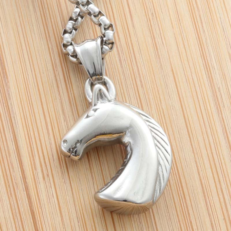 Personalized Punk Horse Necklace in Titanium Steel - Retro Trendy Pendant for Men by Planderful