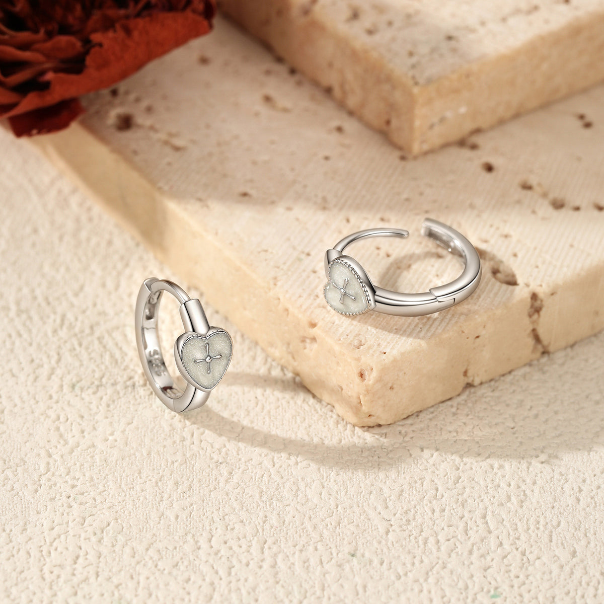 925 Sterling Silver Cross Heart Earrings
