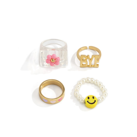 Smiling Face Flower Pearl Bracelet Ring With Imitation Pearl Bracelet