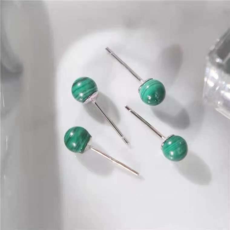 Malachite Bead 925 Silver Stud Earrings
