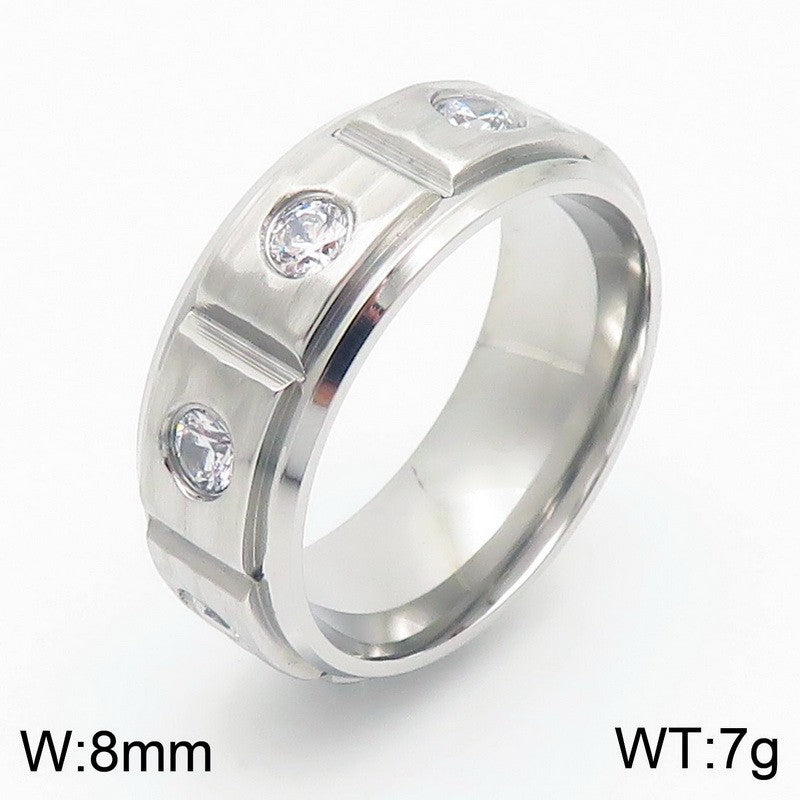 Planderful Mens Titanium Steel Ring Zircon 8mm Hip Hop