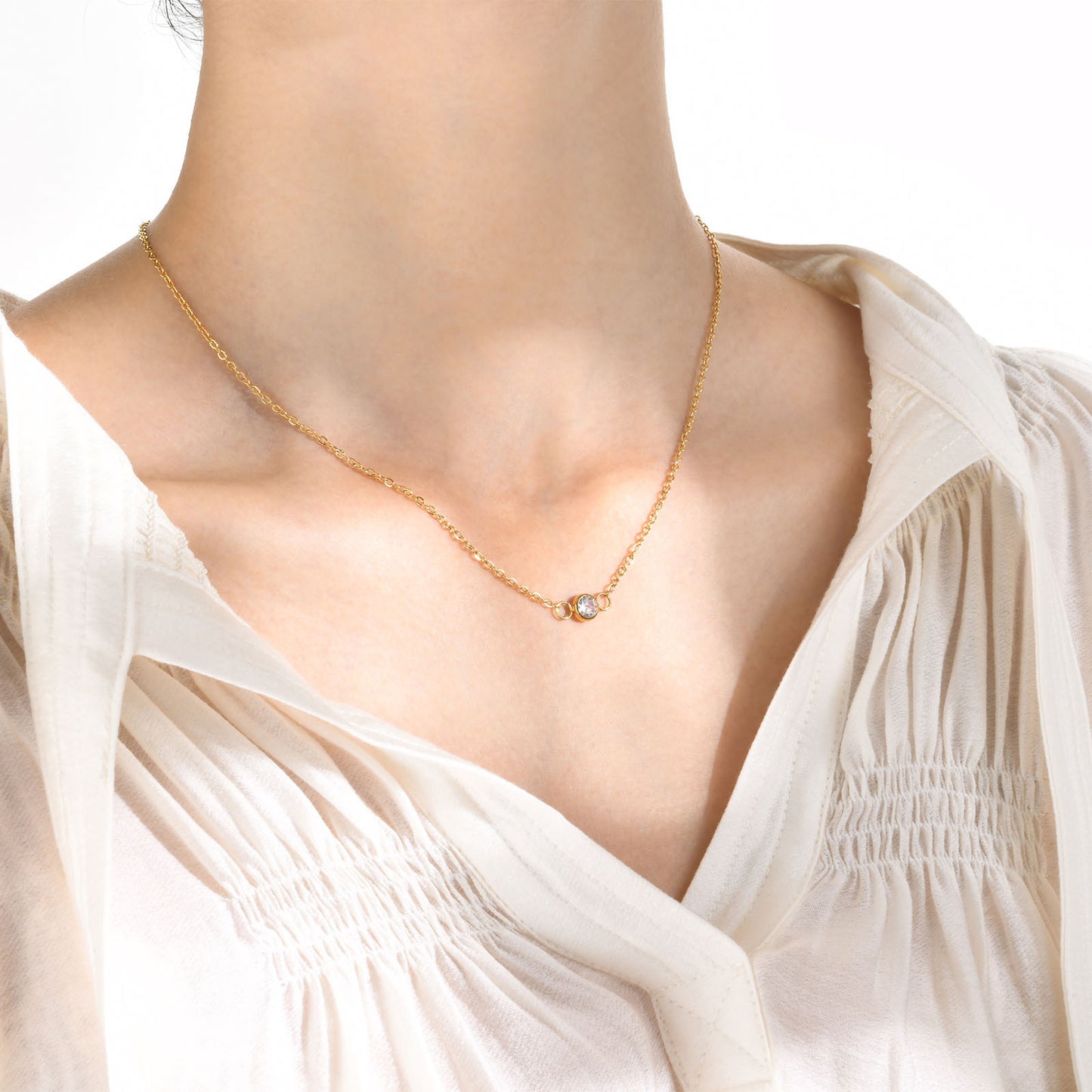 Ladies Fine Necklace Stainless Steel White Zircon Jewelry