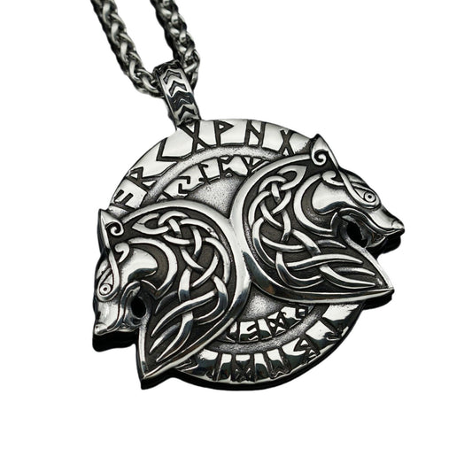 Steel Necklace – Vintage Nordic Celtic Wolf Pendant