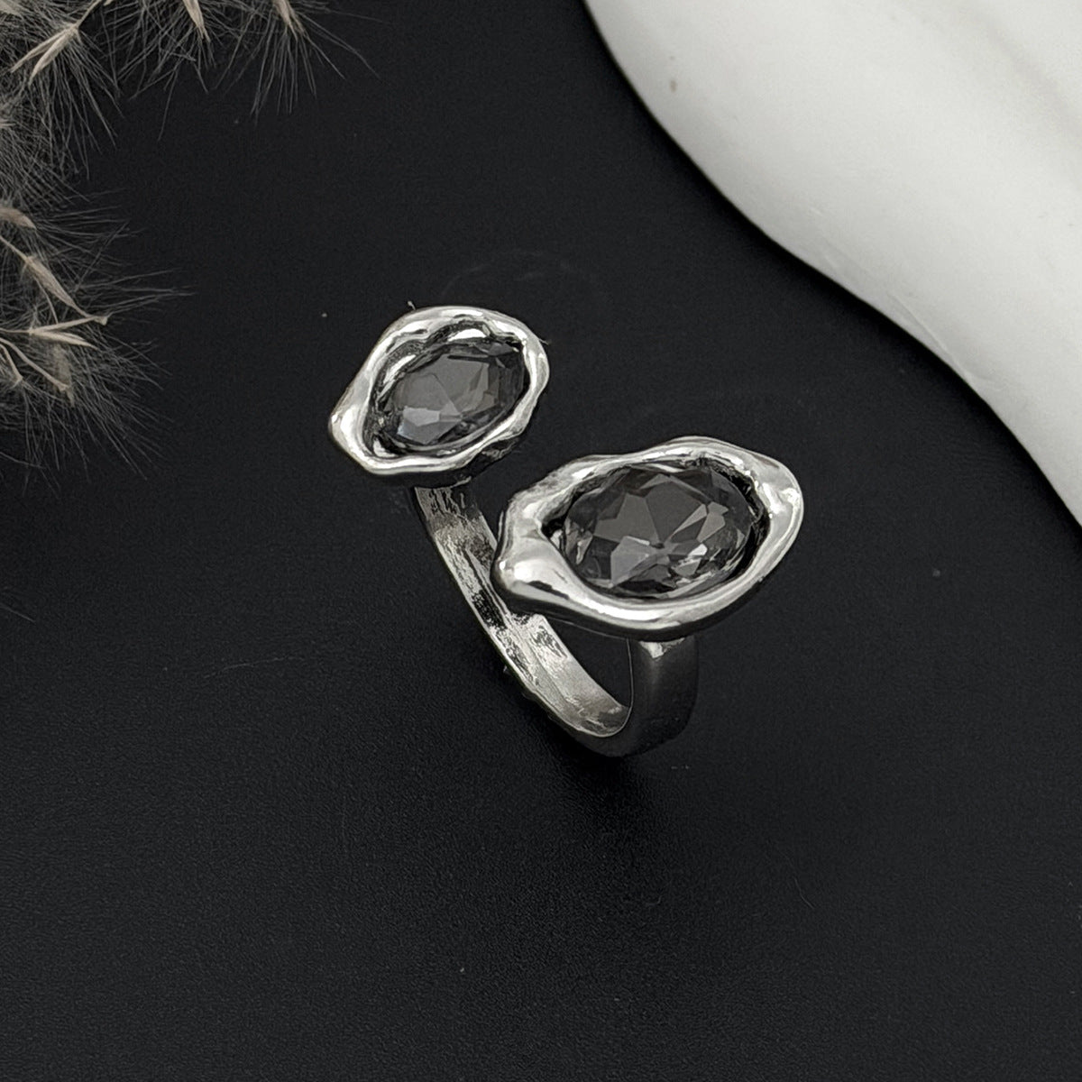 Planderful Zircon Ring Open Ring Pink Spice Girl Style For Bold Women Statement Hand Jewelry