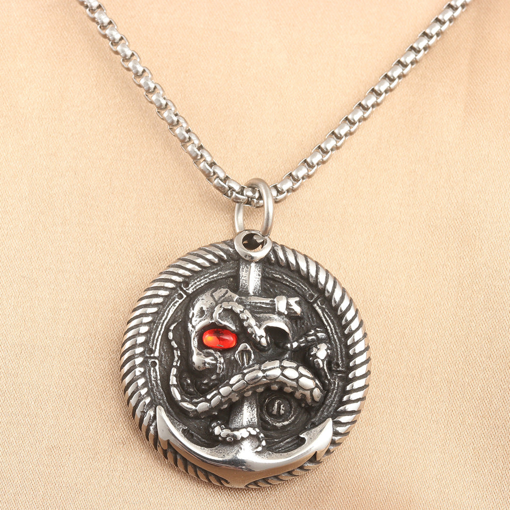 European And American Stainless Steel Skull Pendant Punk Necklace