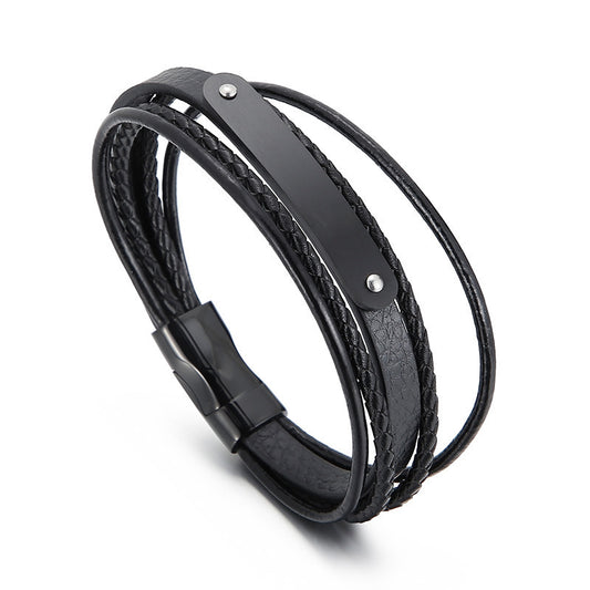 Planderful Leather Bracelet MultiLayer Mens Stainless