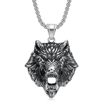 Stainless Steel Necklace – Nordic Viking Wolf Head Gold Plated Elegant Unisex Jewelry