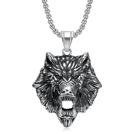 Stainless Steel Necklace – Nordic Viking Wolf Head Gold Plated Elegant Unisex Jewelry