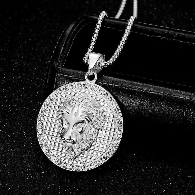 Rhinestone Necklace – Statement Hip Hop Lion Head Pendant