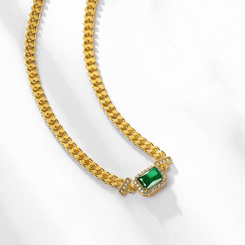 S925 Sterling Silver Gold-Plated High-Carbon Stone Signature Necklace