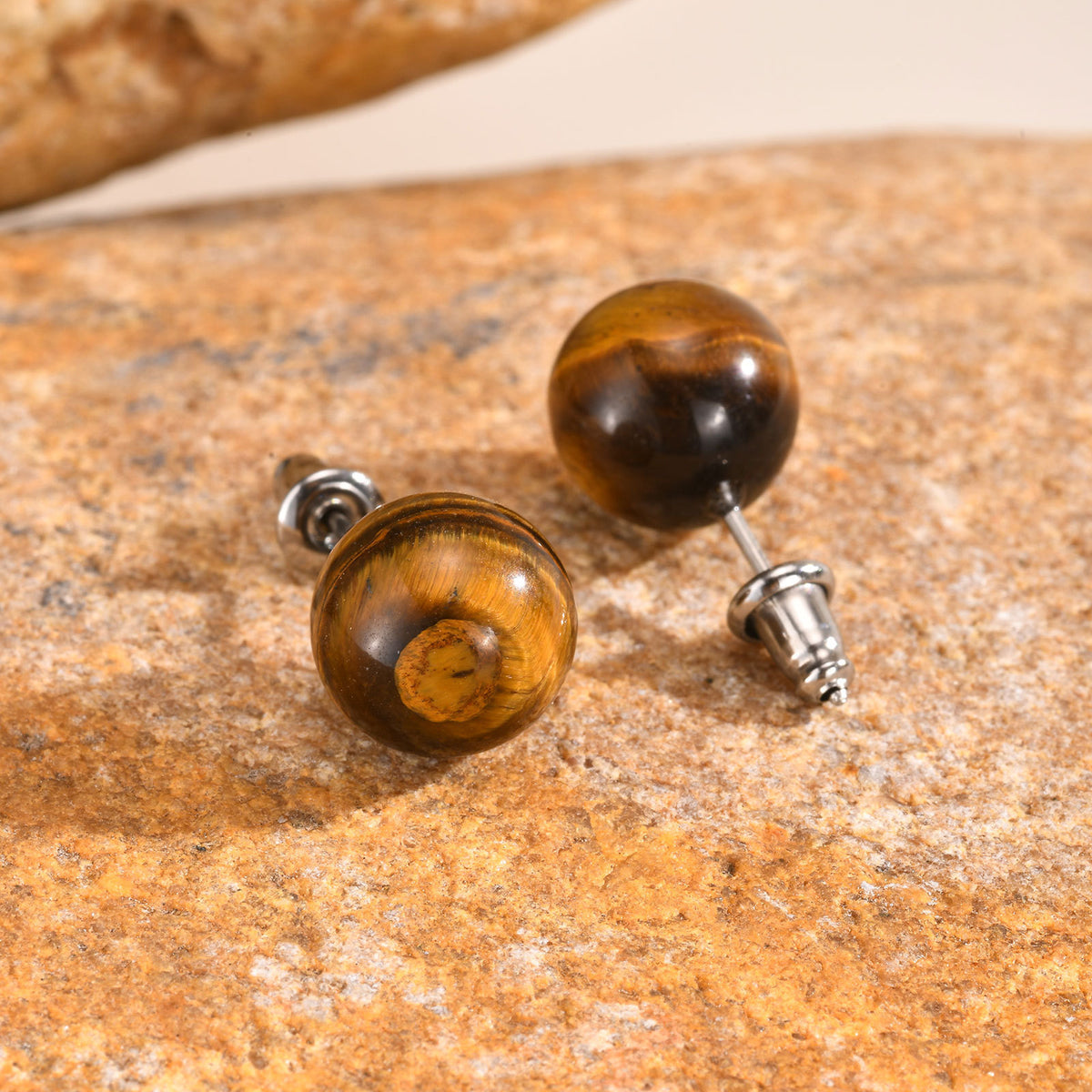 Round Gemstone Stud Earrings — 3 Styles