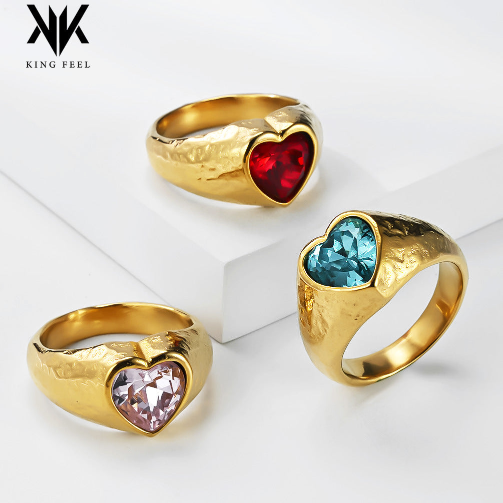 Heart Gemstone Ring Stainless Steel