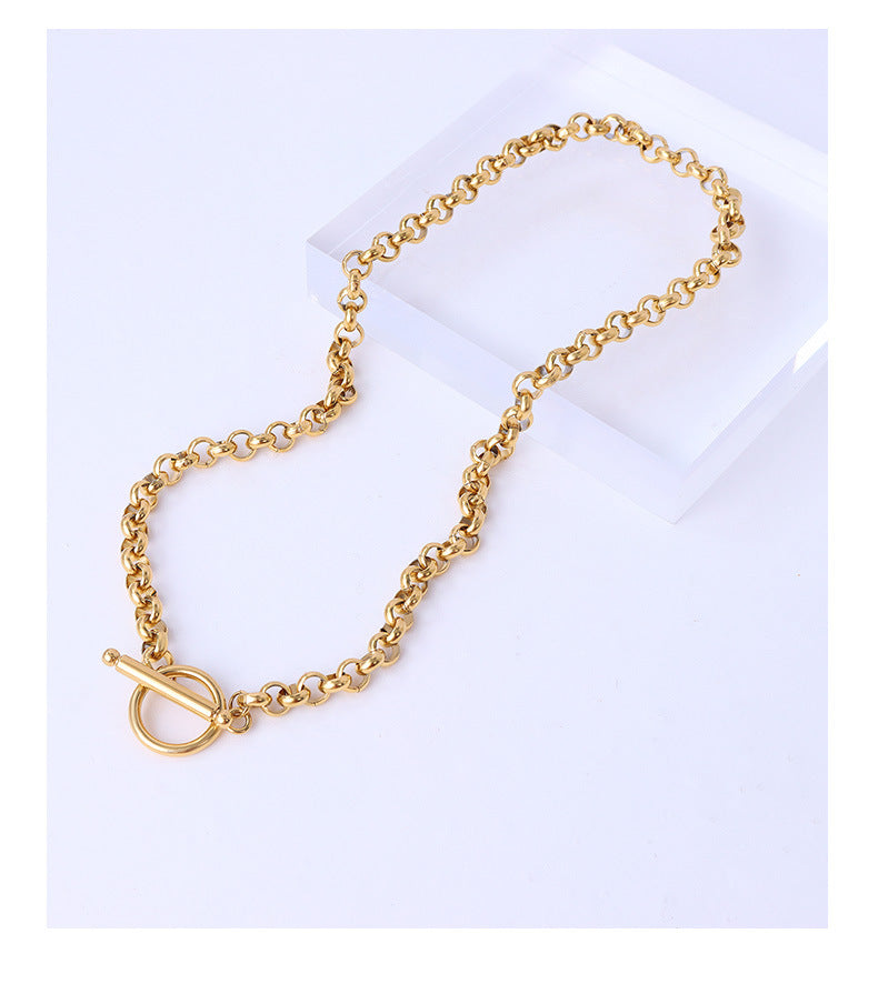 Golden Titanium Plated Creative Button Switch Necklace for Women