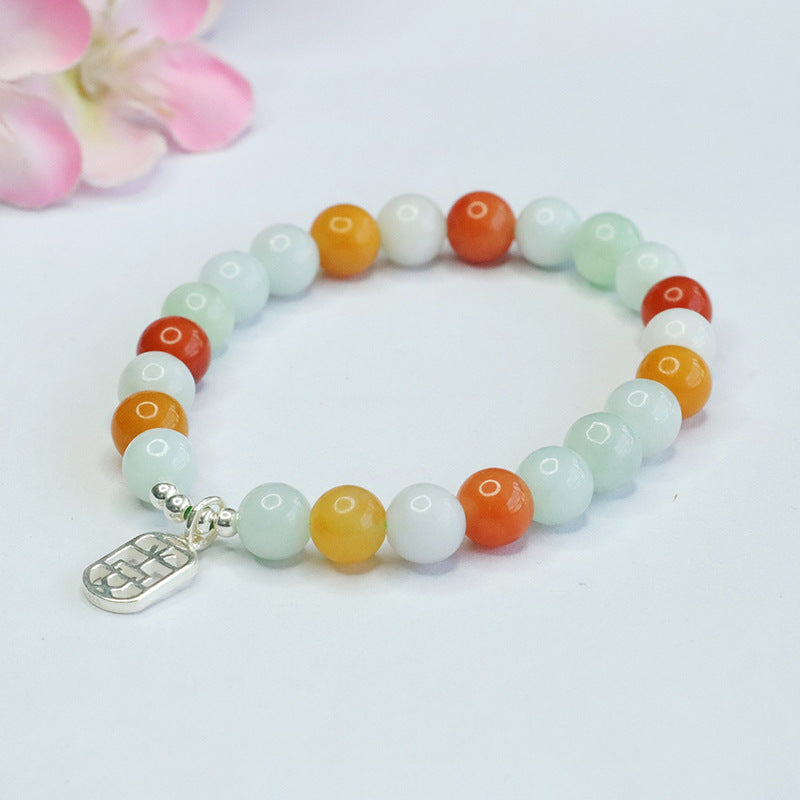 Jadeite Round Bead & Peace Plaque Beaded Bracelet