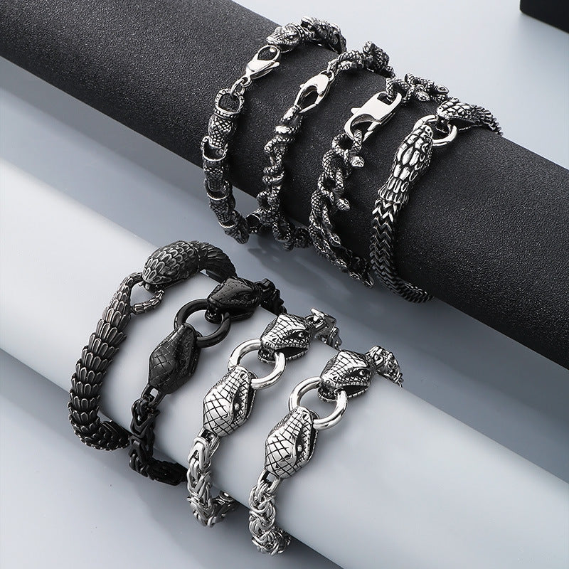 Planderful Zircon Encrusted Snake Bracelet For Men Titanium