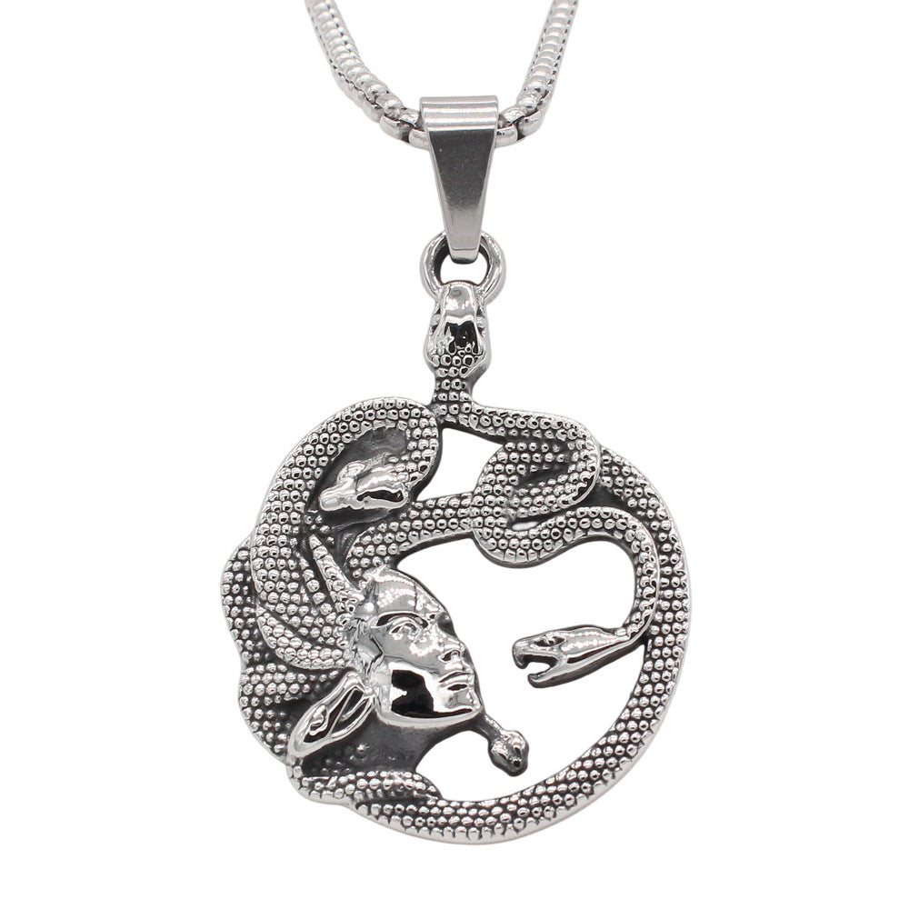 Planderful Jewelry Medusa Snake Head Pendant In Titanium Steel For Men European Vintage Design