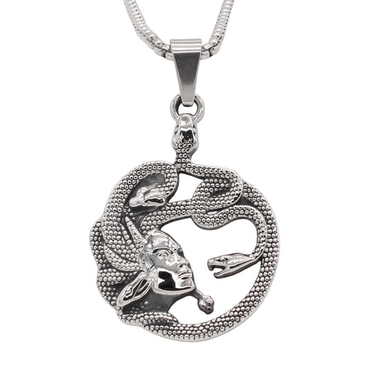 Planderful Jewelry Medusa Snake Head Pendant In Titanium Steel For Men European Vintage Design