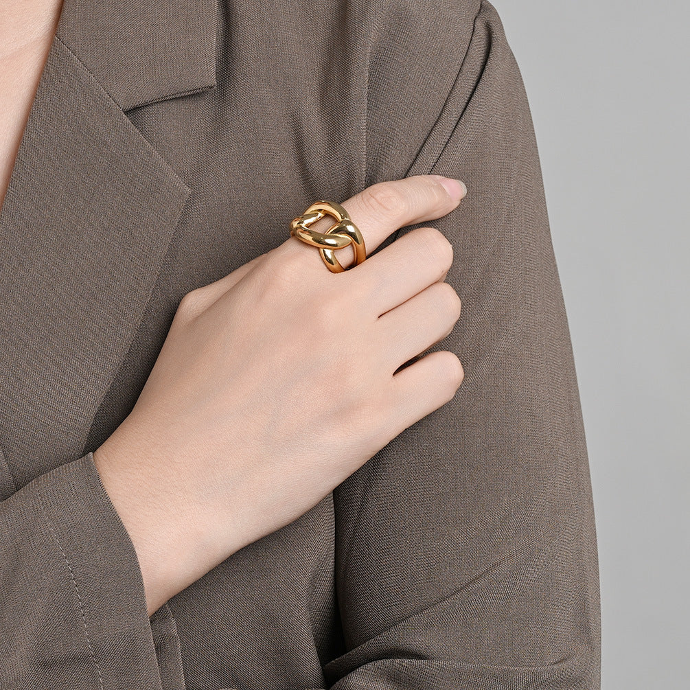 Planderful Titanium Steel Ring For Unisex Exaggerated Irregular Cuban Chain Bold Light Luxury Statement