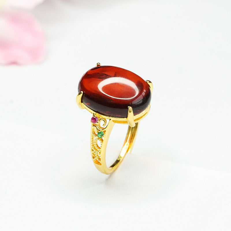 Elegant Retro Ring with Amber and Zircon Gemstones