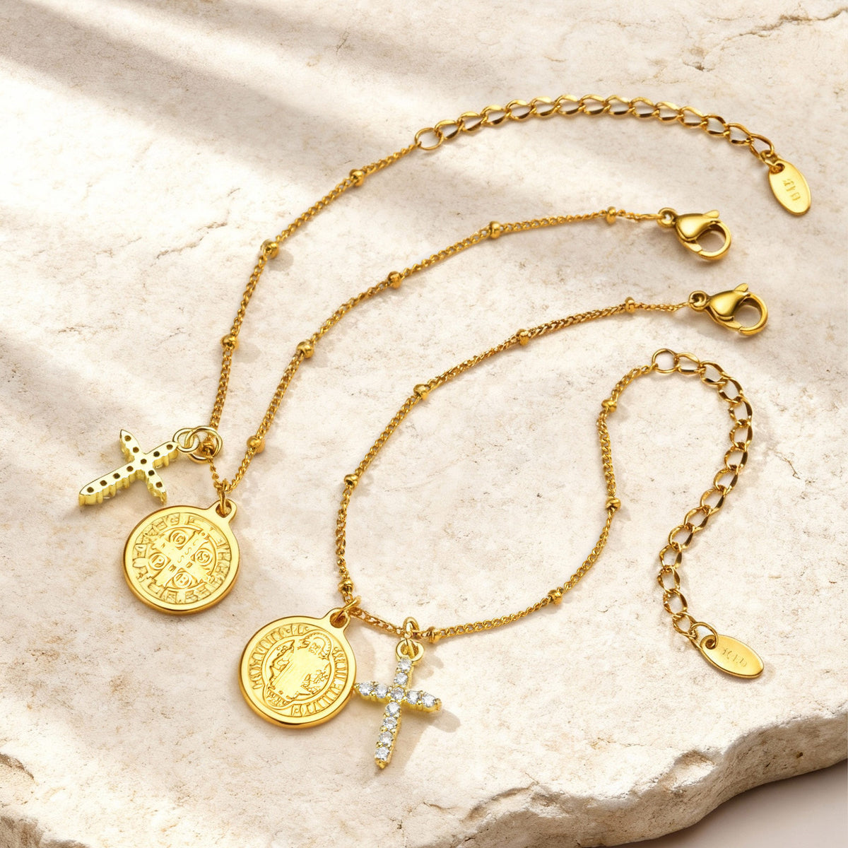 Cross Zircon Gold-Plated Copper Bracelet