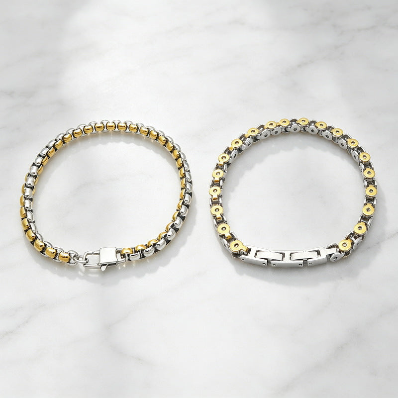 Hip Hop Rock Flower Bracelet Vacuum Plated Steel Gold Two-Color Stainless Steel Square