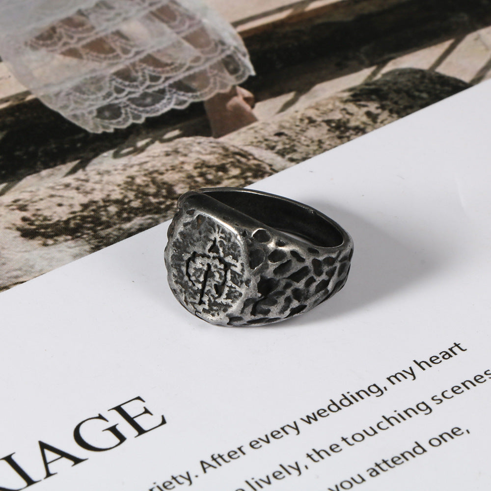 Mens Stainless Steel Ring European American Ancient Silver