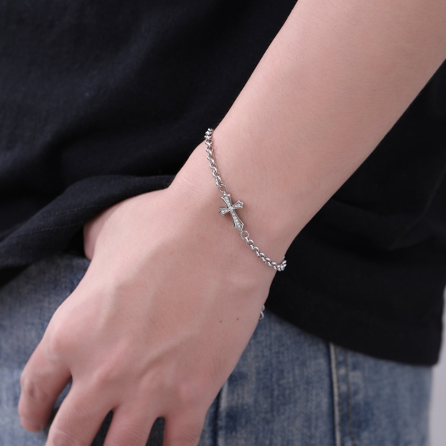 Planderful Jewelry Titanium Zircon Cross Bracelet In 18k Gold Inlay Retro Style Timeless