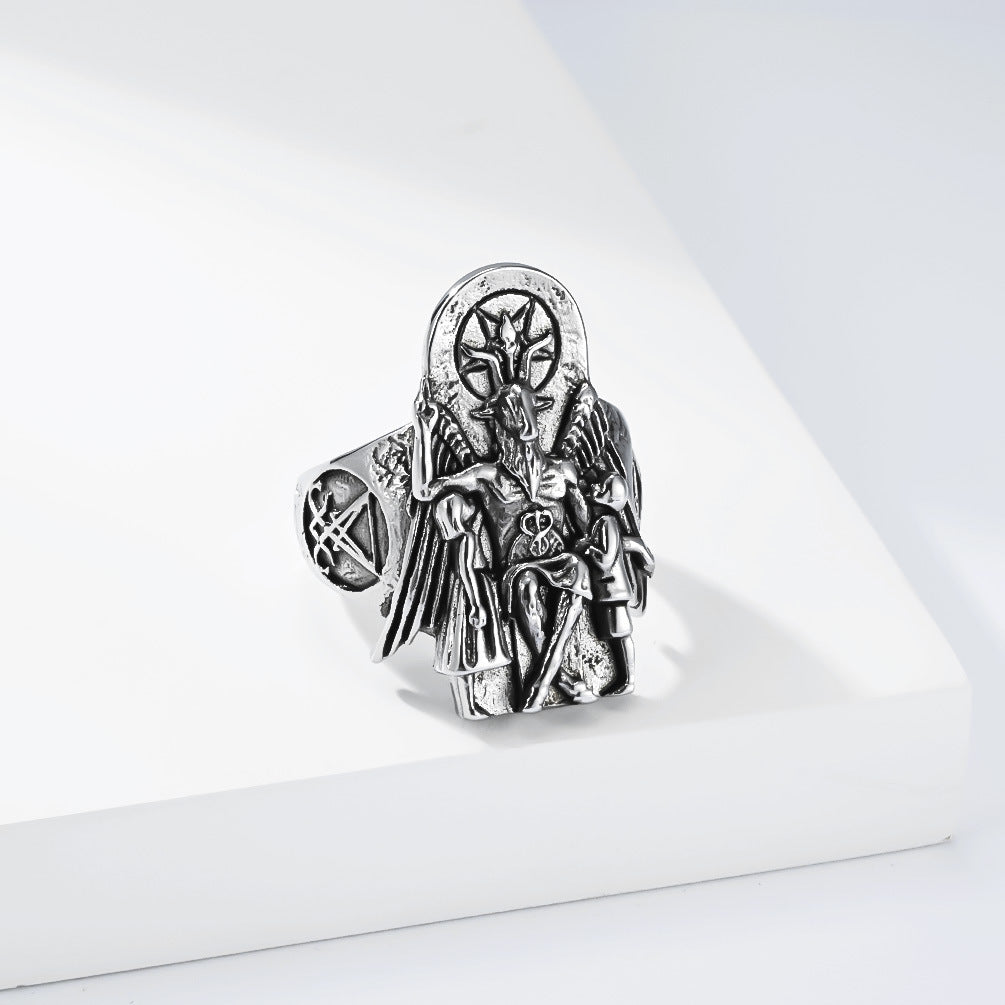 Planderful Demon Ring Titanium Steel For Men Dark Style Lucifer Fallen Angel Design Niche Ring