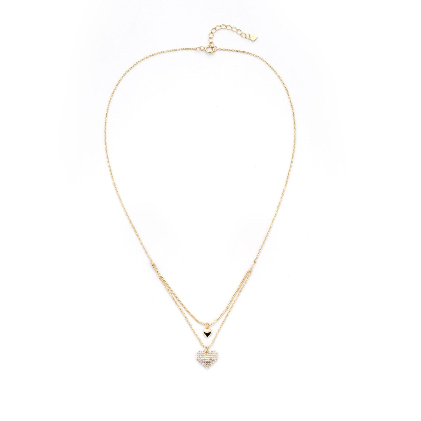 S925 Silver Double Love Collarbone Necklace with Zircon