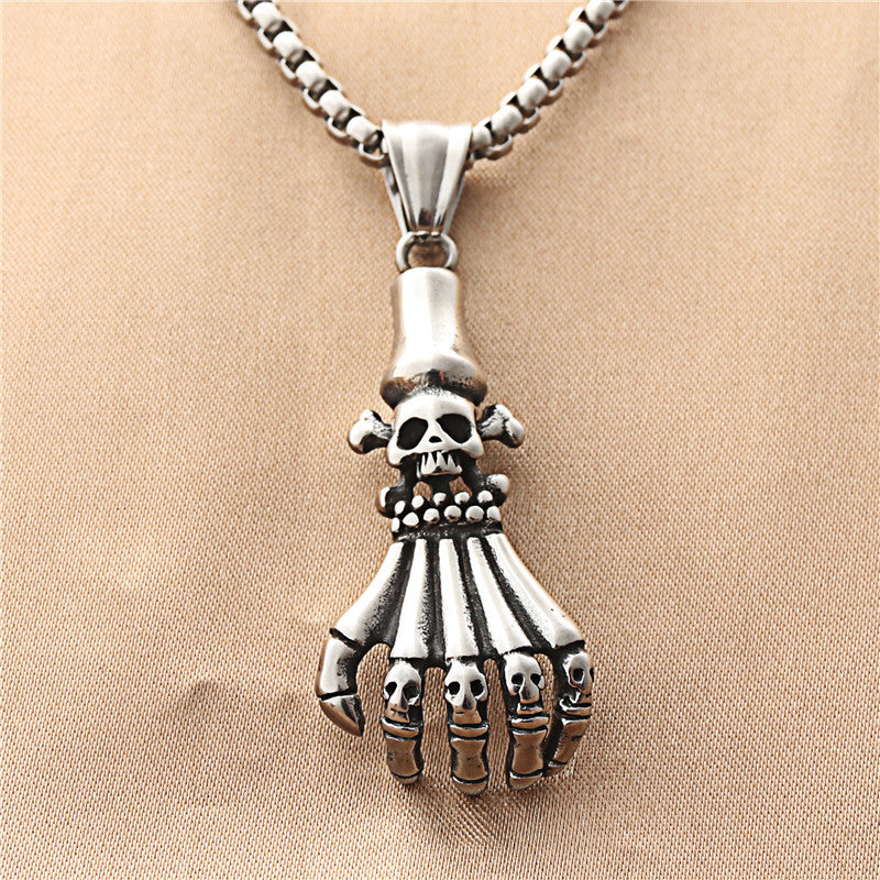 Punk Inspired Titanium Steel Skull Pendant Necklace for Men - Retro Claw Design