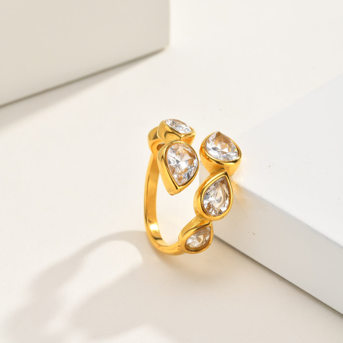 Women's Stainless Steel Water Drop Zircon Open Ring Gift