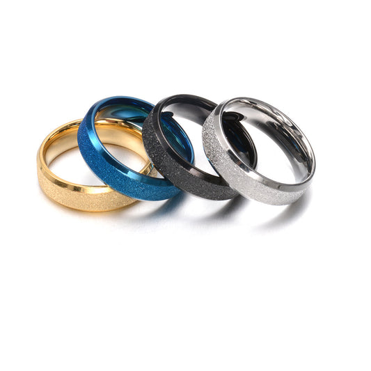 Planderful Titanium Steel Couple Ring Double Beveled Edge Four Color Pearl Inlay Everyday Genie