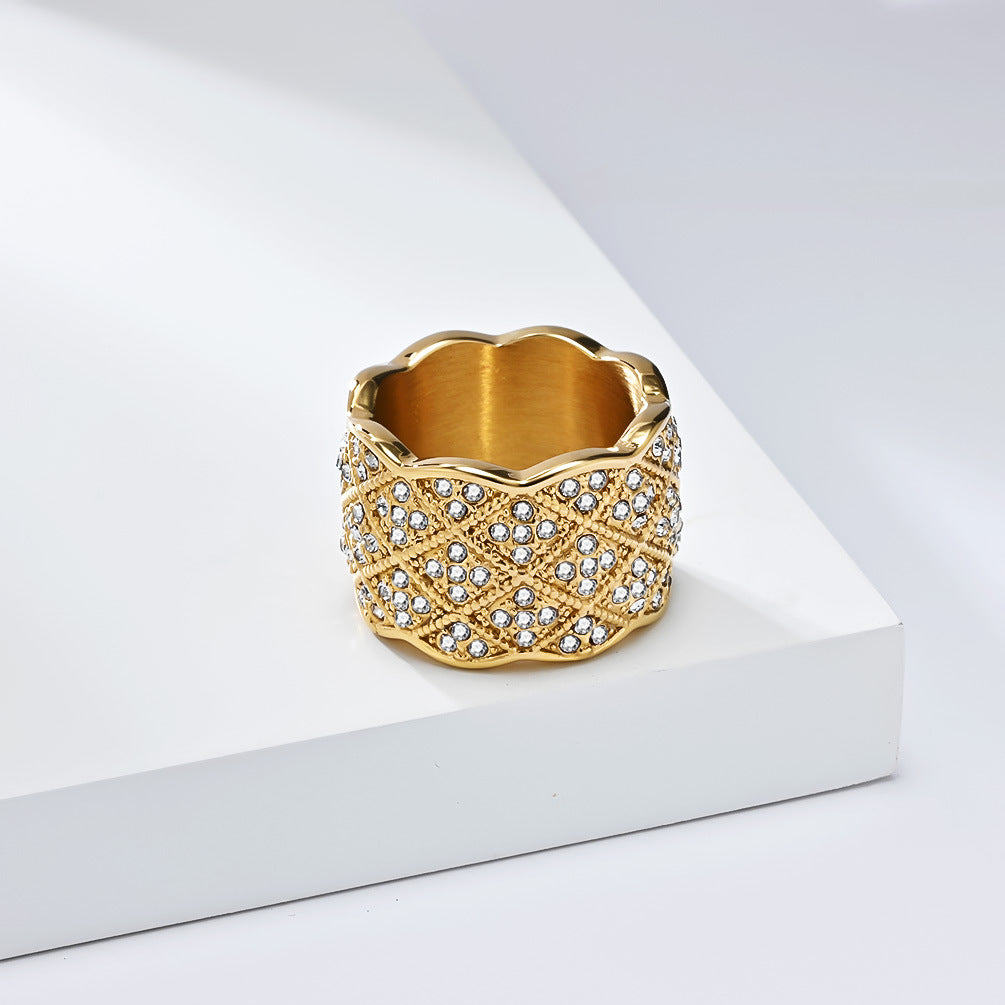 Zircon Ring Unisex Premium Light Luxury Mesh Gold Plated Titanium Steel By Planderful For Him And Her